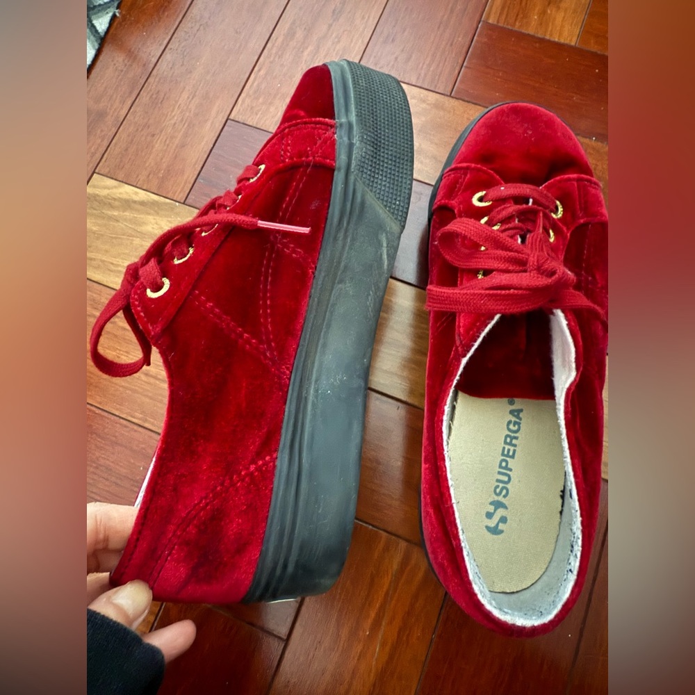Red velvet superga sneakers